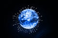 Digital earth and radiating lines construct Internet science and technology creative maps, implying the concepts of internationali