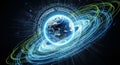 Digital Earth Surrounded by Binary Code and Swirling Orbits planet globe Royalty Free Stock Photo