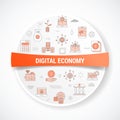 Digital economy concept with icon concept with round or circle shape for badge