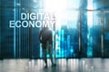 DIgital economy, financial technology concept on blurred background Royalty Free Stock Photo