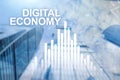 DIgital economy, financial technology concept on blurred background Royalty Free Stock Photo