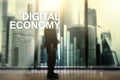 DIgital economy, financial technology concept on blurred background Royalty Free Stock Photo