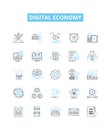 Digital economy vector line icons set. digital, economy, technology, online, commerce, services, finance illustration