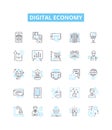 Digital economy vector line icons set. digital, economy, technology, online, commerce, services, finance illustration