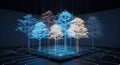 Digital Ecosystem: Futuristic Glowing Data Trees and Network Royalty Free Stock Photo