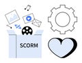 SCORM E-learning Concept with Content in a Box, Gear Icon, and Heart Symbol for Digital Learning Royalty Free Stock Photo