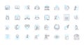Digital education linear icons set. Online, Virtual, E-learning, Remote, Interactive, Multimedia, Digital line vector