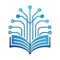 Digital Education: Open Book with Circuit Tree, Knowledge and Technology Royalty Free Stock Photo