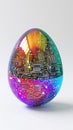 Digital egg with rainbow circuit board on solid white Royalty Free Stock Photo