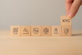 Digital eKYC identity verification process. Wooden blocks with eKYC (electronic Know Your Customer)