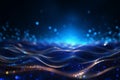 Digital elegance Blue particles wave with bokeh, a captivating display