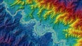 Digital Elevation Model (DEM) of River, City, and Rainbow Mountains Royalty Free Stock Photo