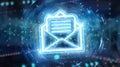 Digital email blue holographic interface 3D rendering