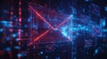 Digital email envelopes sending communication through cyberspace network Royalty Free Stock Photo