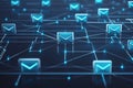 Digital Email Network Concept with Glowing Icons and Connective Lines. Royalty Free Stock Photo