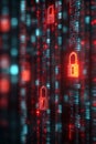 Digital Encryption Concept: Unlocked Padlock in Fiery Binary Code Data Royalty Free Stock Photo