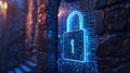 Digital Encryption Padlock with Circuit Patterns Illuminated by Blue Light