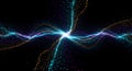 Digital Data Particle Wave Abstract Black Background. Technology Science Concept Neon Flowing Lights Copy Space. Royalty Free Stock Photo