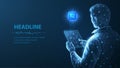 Digital engineer holding tablet and chip hologram. Ai technology, digital data Royalty Free Stock Photo