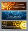 Digital engineering banner set. Teamwork or technology construction banners with gears