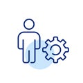 Digital engineering. Technical professional. Person and cogwheel symbolizing power solving skills and expertise. Vector