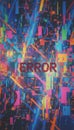 Digital error message disrupting colorful pixelated display Royalty Free Stock Photo