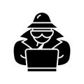 Digital espionage black icon, concept illustration, vector flat symbol, glyph sign.