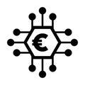 Digital euro coin icon vector currency symbol for digital transactions for asset and wallet in a flat color glyph pictogram