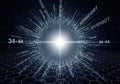 Digital explosion of data and binary codes radiating from a central light source Royalty Free Stock Photo