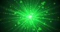 Digital explosion of green particles radiating from a central point in space Royalty Free Stock Photo