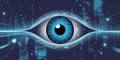 Digital eye with binary code and glowing data streams, technology concept image photo Royalty Free Stock Photo