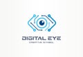 Digital eye creative symbol concept. Cyber vision, circuit board abstract business logo. Video camera control