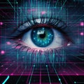 Digital eye with data patterns and glowing lines showing technology and artificial intelligence in a futuristic style Royalty Free Stock Photo