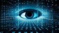 Digital eye on digital background with binary code. Data and information concept. Royalty Free Stock Photo