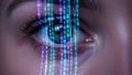 Digital eye: futuristic binary code stream through human iris Royalty Free Stock Photo
