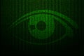 Digital eye made of green binary code