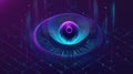 Digital eye watching data network with neon light Royalty Free Stock Photo