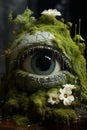 Digital eyeball covered with moss