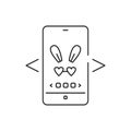 Digital face application black line icon. Photo filter bunny ears in smartphone. Pictogram for web page, mobile app, promo. UI UX