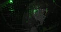 Digital face composed of binary code with green data processing image