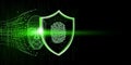 Digital face and fingerprint protected by shield with green glowing data streams security Royalty Free Stock Photo