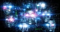 Digital Faces of AI in a Futuristic Network Royalty Free Stock Photo