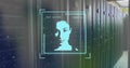 Digital facial recognition image over server racks in data center Royalty Free Stock Photo