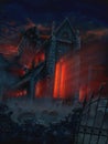 Fantasy Painting of Terrifying Mysterious Church and Graveyard Royalty Free Stock Photo