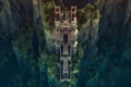 Digital fantasy painting of a top-down view of a castle nestled on a mountain - 3D illustration - Generative AI