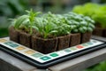 Digital Farming Interface with Seedlings: Modern Agricultural Technology for Efficient Growth Generative AI Royalty Free Stock Photo