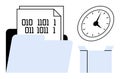 Digital File Management with Binary Code, Clock, and Archive Box for Time-Sensitive Data Organization Royalty Free Stock Photo