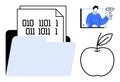 Digital File Management with Binary Code, Online Presentation, and Apple Graphic Royalty Free Stock Photo