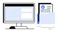Digital file management and data analysis on computer screen alongside secure medical records folder Royalty Free Stock Photo