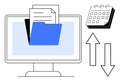 Digital File Management with Folder, Calendar, and Data Transfer Arrows Royalty Free Stock Photo